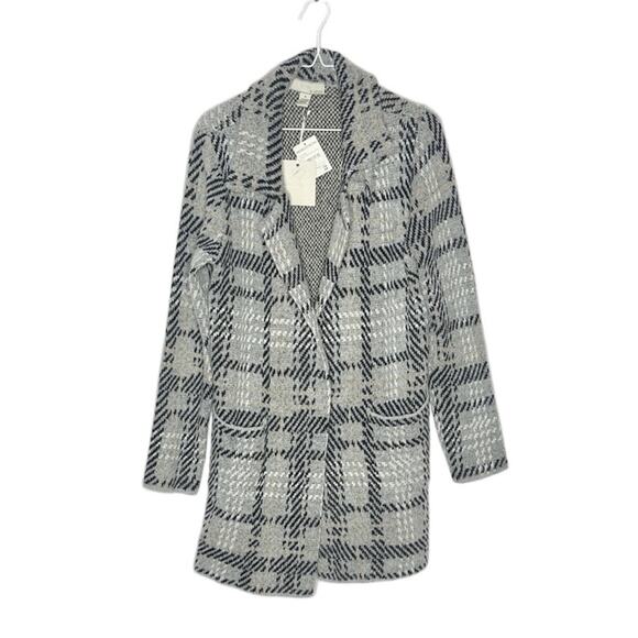 NWT By Design Rocco Gray Plaid Blazer Cardigan Open Front Size M - Picture 2 of 5